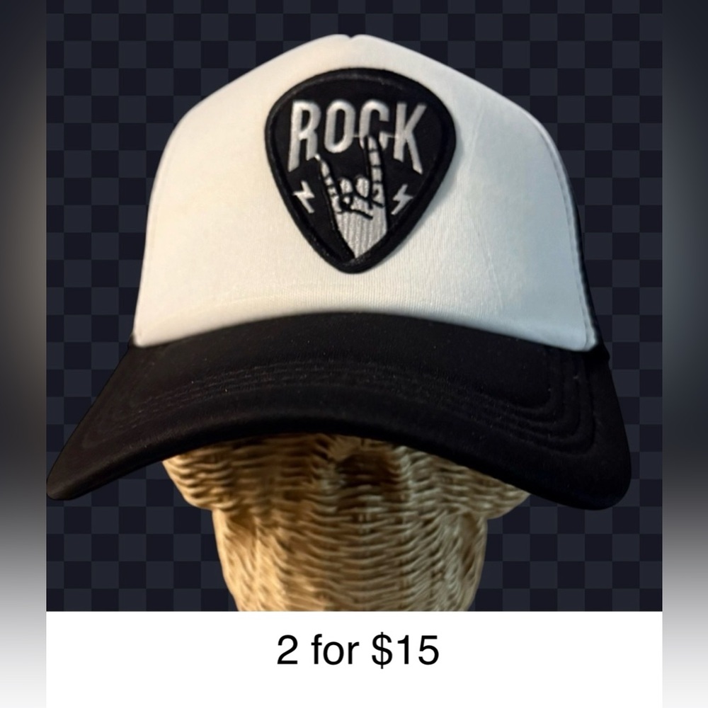DIY Black and White Rock “Guitar Pick” Trucker with SnapBack adjustable closure